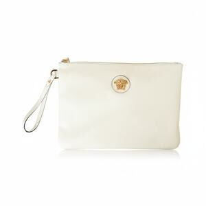 NWT Versace White Gold Medusa Leather Wristlet Clutch Bag 100% Authentic $850